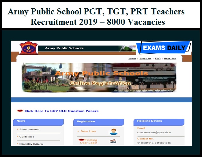 Army Public School PGT, TGT, PRT Teachers Recruitment 2019 – 8000 Vacancies