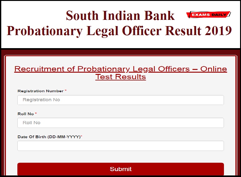 South Indian Bank Probationary Legal Officer Result 2019 Out
