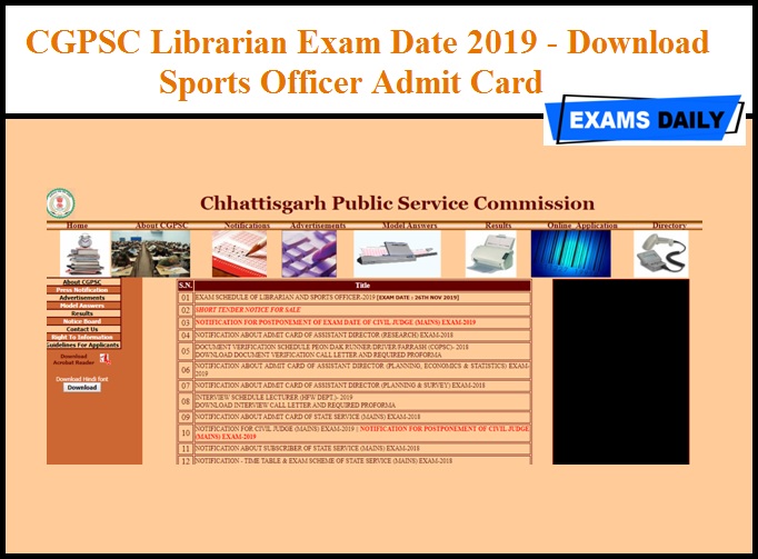CGPSC Librarian Exam Date 2019