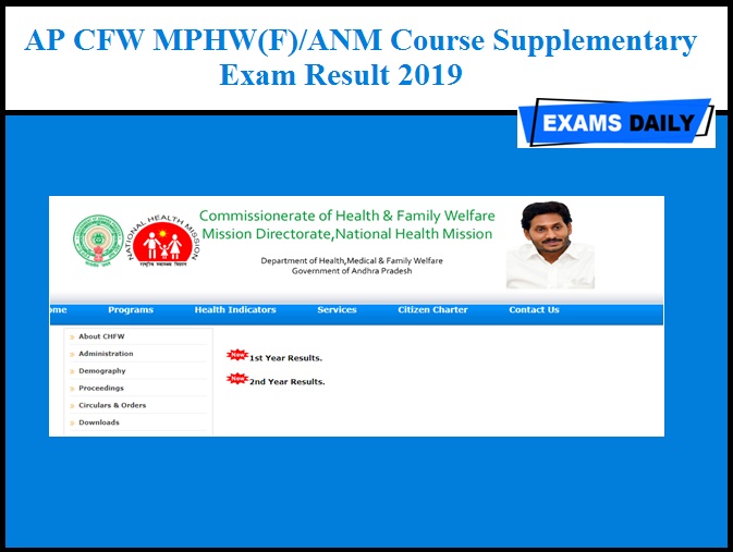 AP CFW MPHW(F) ANM Course Supplementary Exam Result 2019