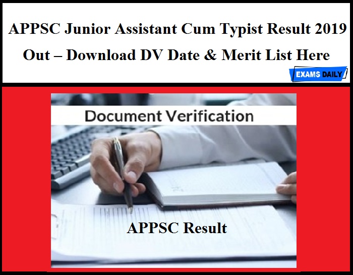 APPSC Junior Assistant Cum Typist Result 2019 Out – Download DV Date & Merit List Here