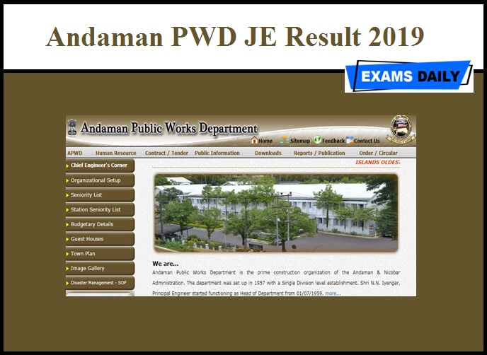 Andaman PWD JE Result 2019