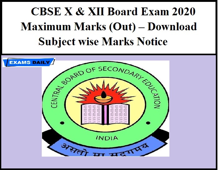 CBSE X & XII Board Exam 2020 Maximum Marks (Out) – Download Subject wise Marks Notice