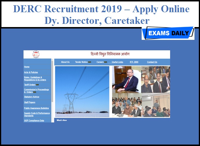 DERC Recruitment 2019 (Out) – Apply Online Dy. Director, Caretaker