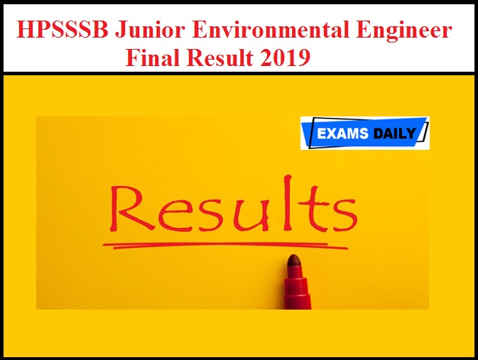 HPSSSB Junior Environmental Engineer Final Result 2019 (Out)