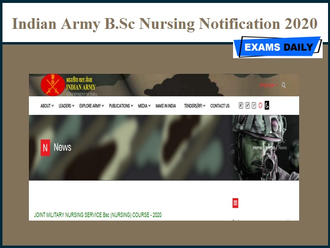 Indian Army B.Sc Nursing Notification 2020