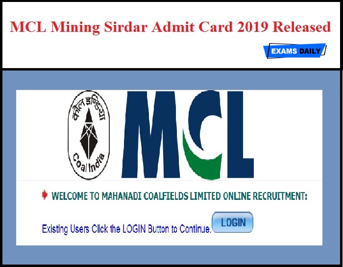 MCL Mining Sirdar Admit Card 2019