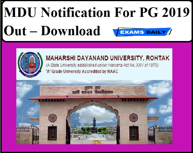 MDU Notification For PG 2019 Out – Download