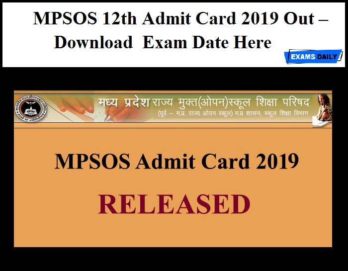 MPSOS 12th Admit Card 2019 Out – Download Exam Date Here