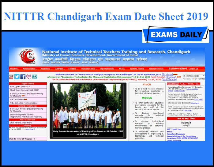 NITTTR Chandigarh Exam Date Sheet 2019