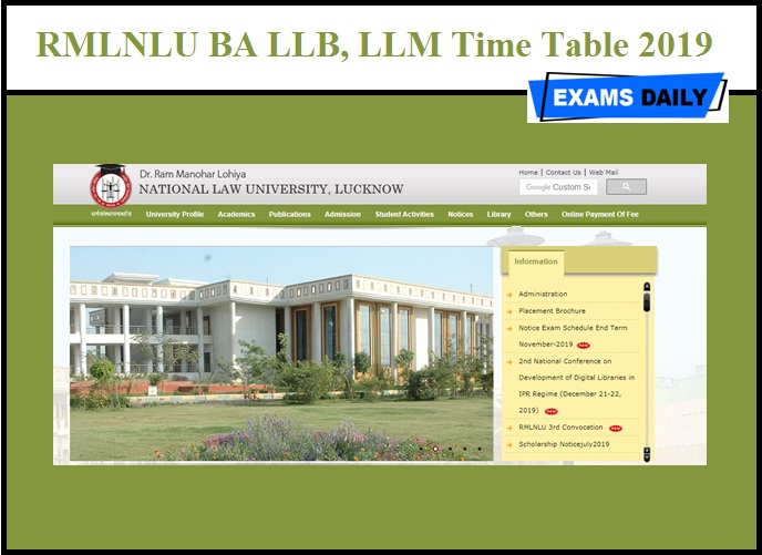RMLNLU Time Table 2019 (Released) – BA LLB, LLM