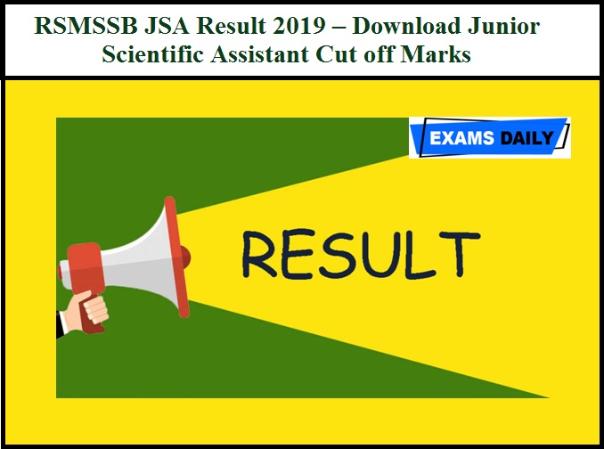 RSMSSB JSA Result 2019 (Out) – Download Junior Scientific Assistant Cut off Marks