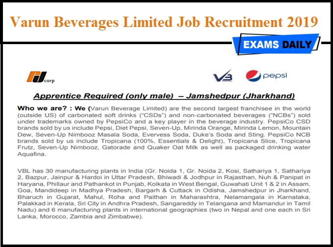 Varun Beverages Limited Job Recruitment 2019