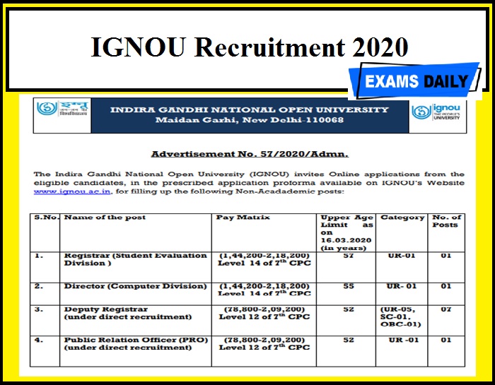 IGNOU Recruitment 2020 | Apply Online