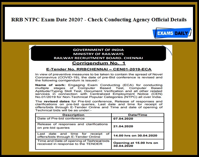 Rrb Ntpc Exam Date 2020 Check Conducting Agency Official