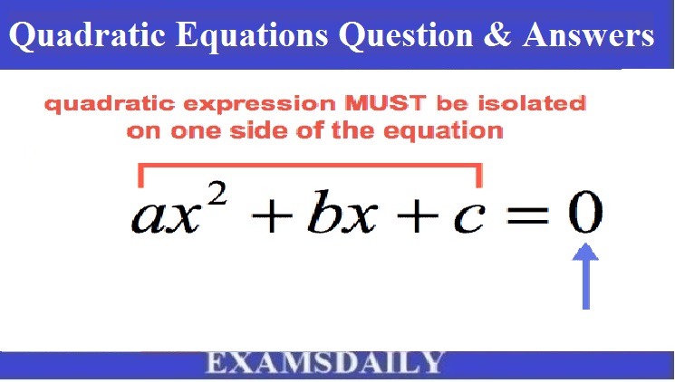 Quadratic Equation Questions & Answers PDF Download