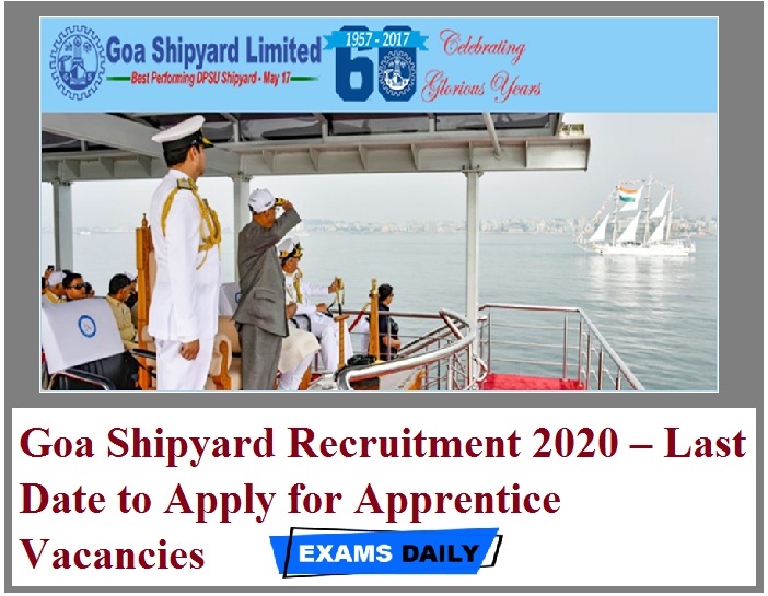 Goa Shipyard Recruitment 2020 – Last Date to Apply for Apprentice Vacancies