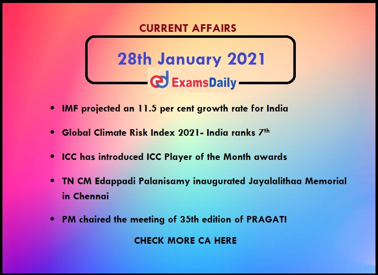 28th January 2021 Current Affairs