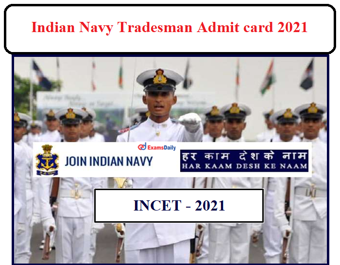Indian Navy Tradesman Mate Admit card 2021 OUT