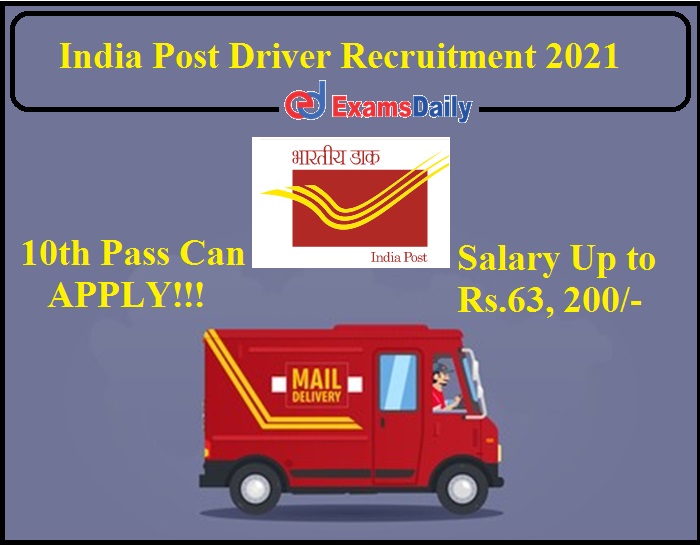 Jobs Vacancy for 10 Pass in India Post Salary Up to Rs.63, 200