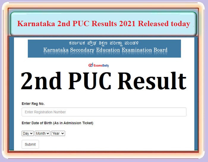 Karnataka 2nd PUC Results 2021 Released today - Download KSEEB