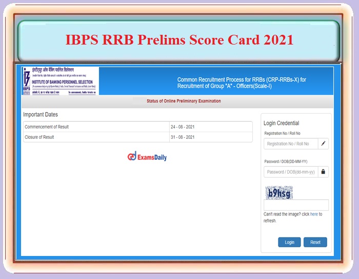 IBPS RRB Prelims Score Card 2021 – For Officers Scale 1 Post - Check Cut off Details Here!!!