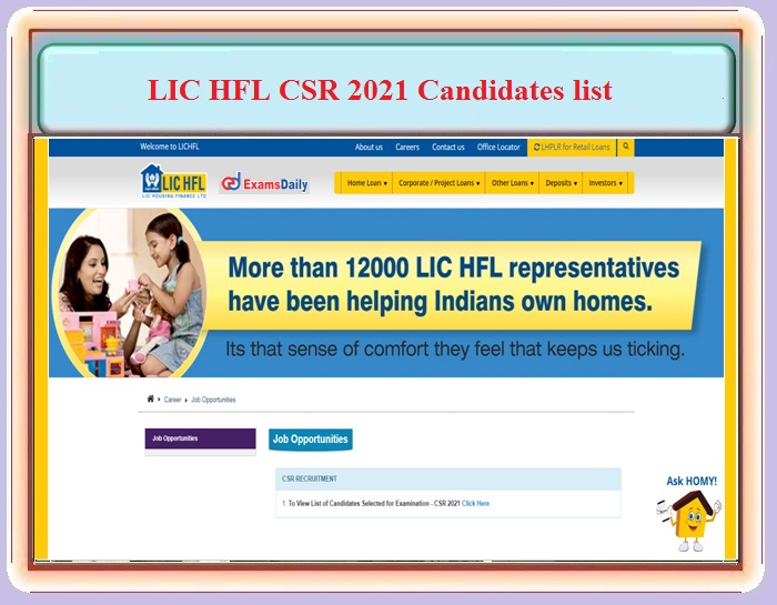 LIC HFL CSR 2021 – Selected Candidates List for Examination OUT – Download PDF Here!!!