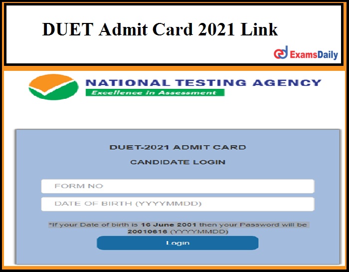 DUET Admit Card 2021 Link
