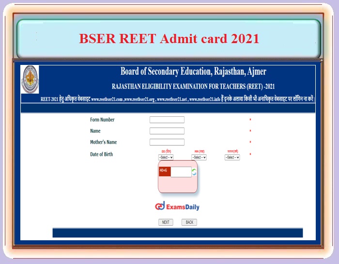 REET BSER Admit Card 2021 OUT – For Level 1 & 2 - Download Exam Date Details Here!!!