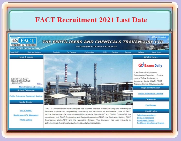FACT Recruitment 2021 Last Date for Officer Vacancies!!!