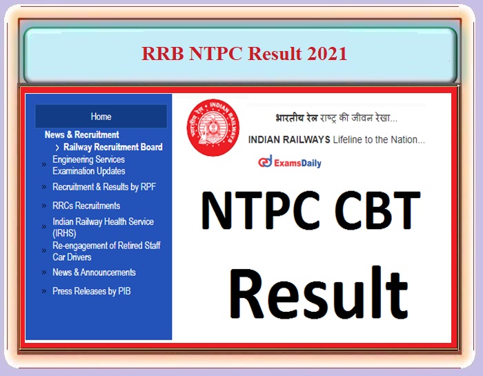 RRB NTPC Result 2021 Cen 01 2019 Download CBT Cut Off Merit List And Details Here 