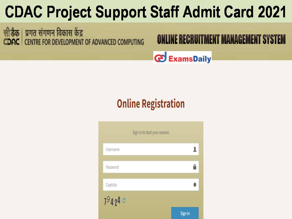 CDAC Project Support Staff Admit Card 2021