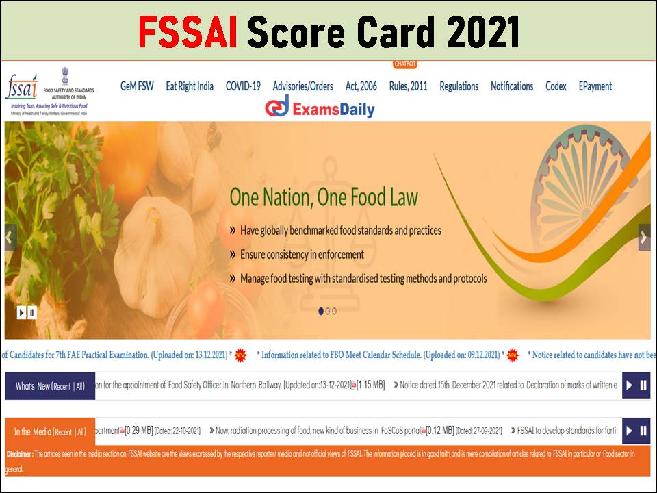 FSSAI Score Card 2021