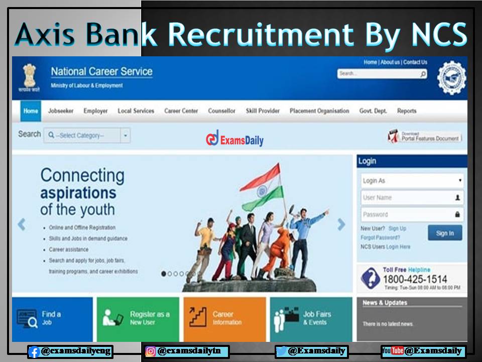 Axis Bank Jobs 2021 - 22 by NCS