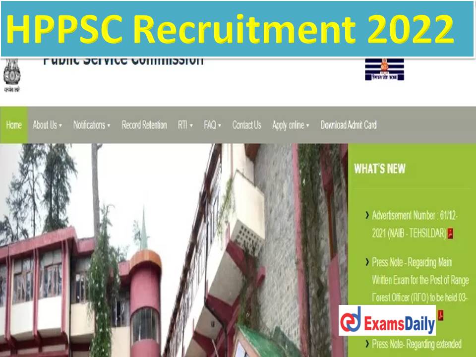 HPPSC Naib Tehsildar Recruitment 2022 Notification - Apply Online