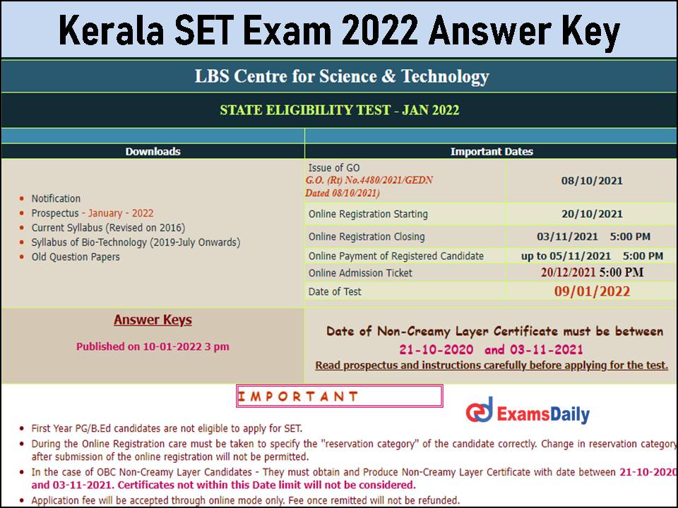 Kerala SET Exam 2022 Answer Key