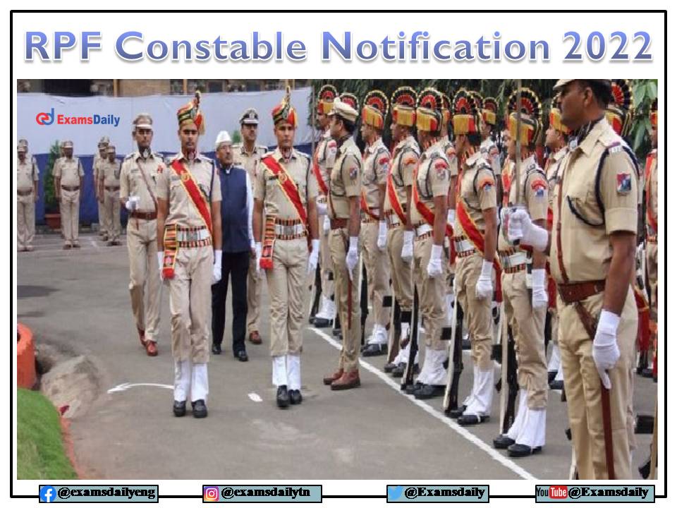 RPF Constable Recruitment 2022 – Download Qualification, Exam Pattern and Details Here!!!