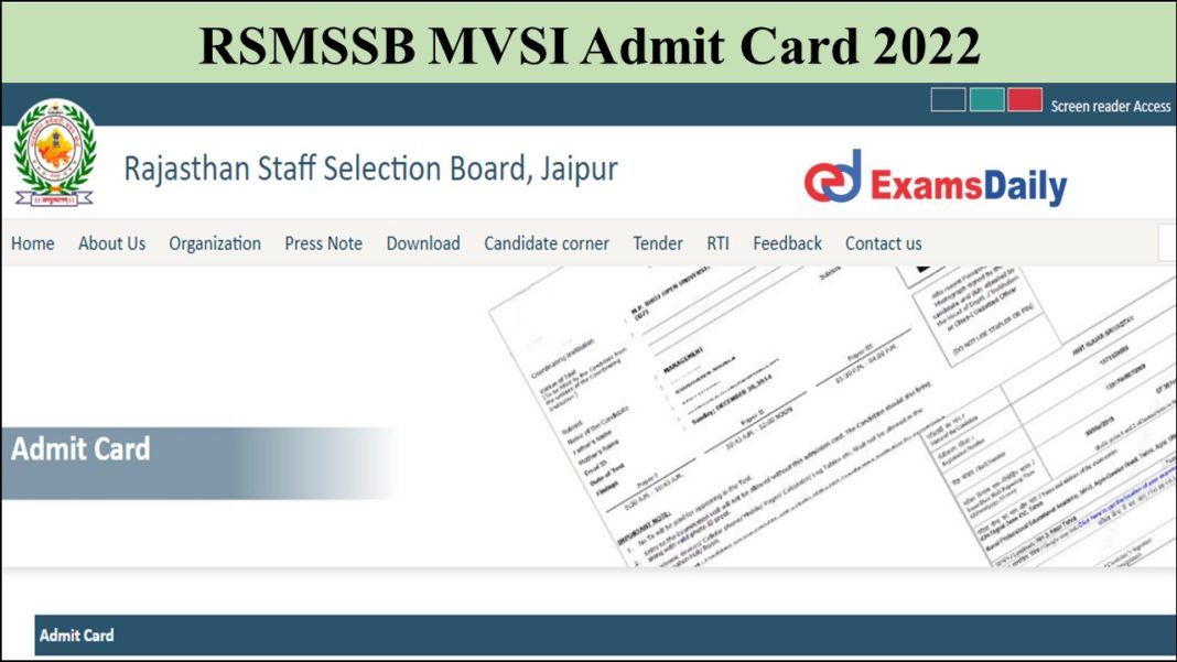 RSMSSB MVSI Admit Card 2022 From Tomorrow– Direct Link Available Soon!!