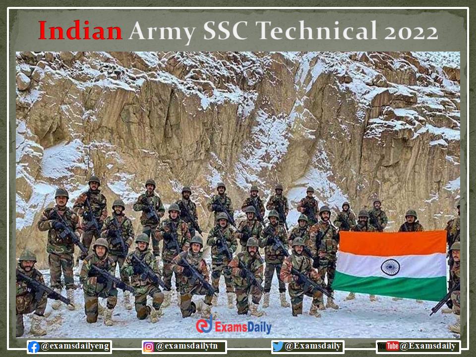 Indian Army SSC Technical 2022 For Graduation Engineering Candidates - Apply Online!!!
