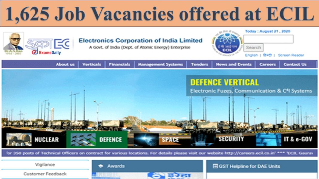 1,625 Job Vacancies offered at ECIL