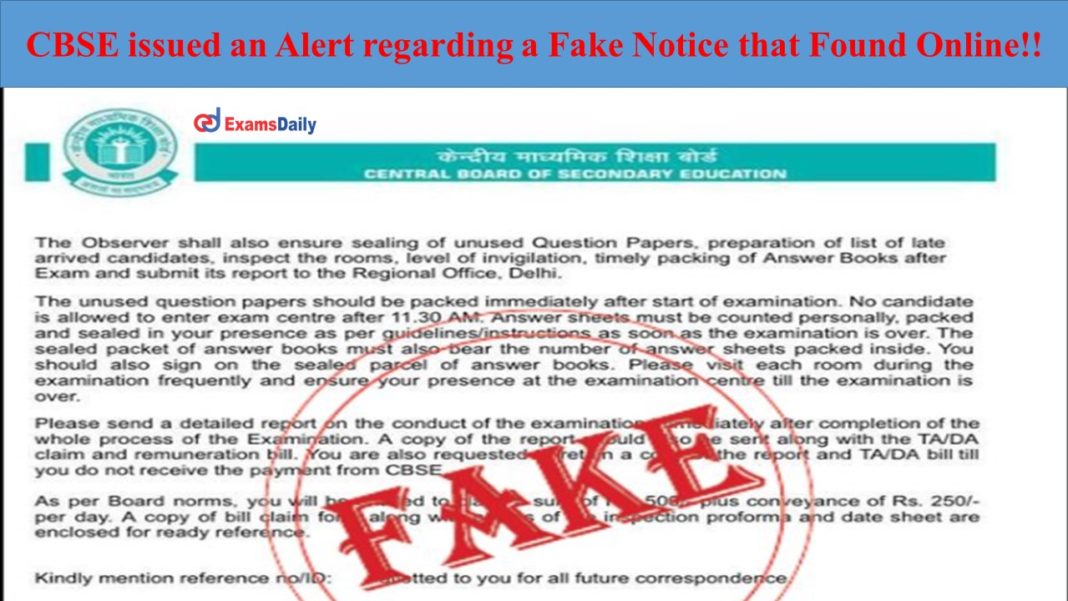 CBSE issued an Alert regarding a Fake Notice that Found Online!!