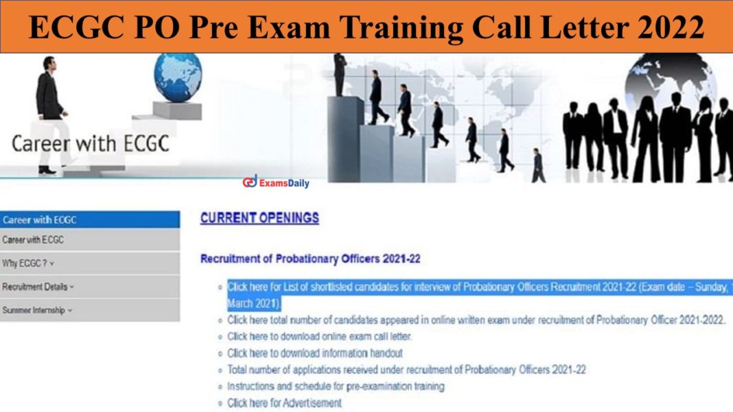 ECGC PO Pre Exam Training Call Letter 2022
