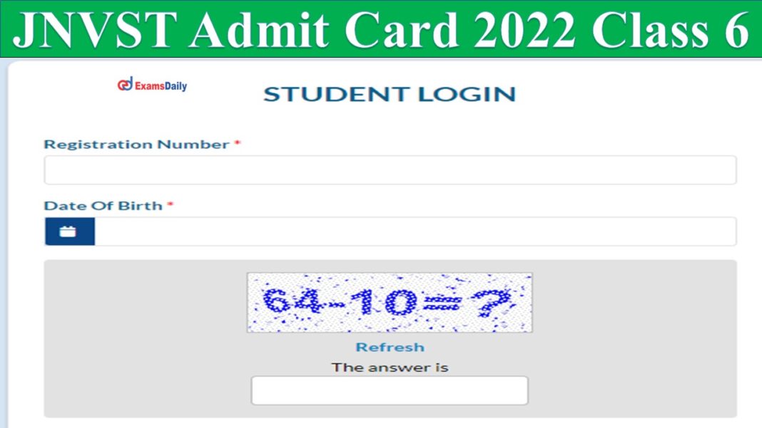 JNVST Admit Card 2022 Class 6