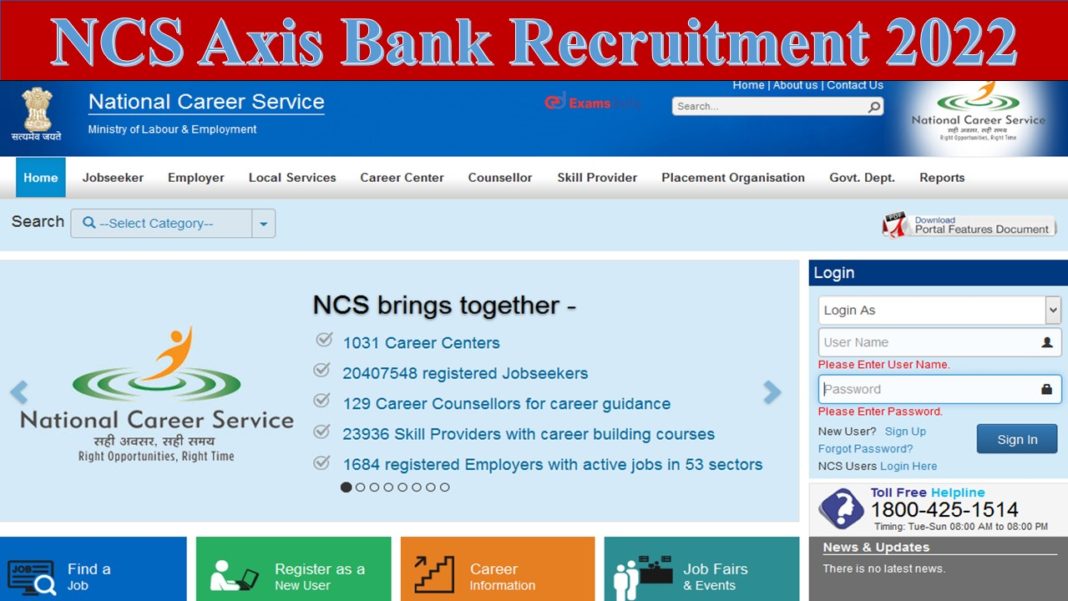 NCS Axis Bank Recruitment 2022