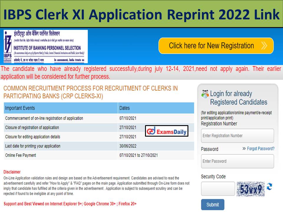 IBPS Clerk XI Application Reprint 2022 Link