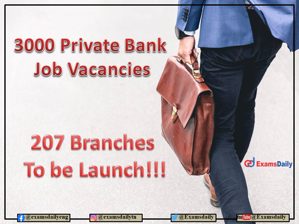 3000 Private Bank Job Vacancies in Financial Year 2023!!! 207 Branches to be Launch!!!