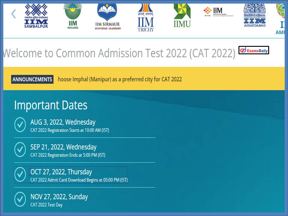 CAT 2022 Admit Card Date
