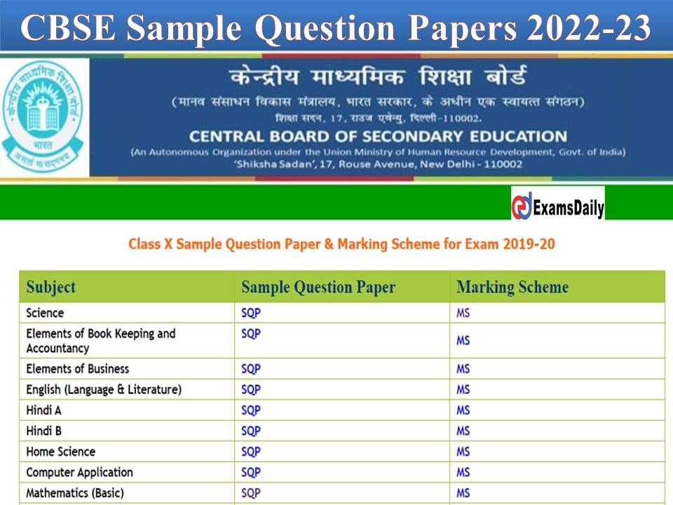 CBSE Sample Question Papers 2022-23