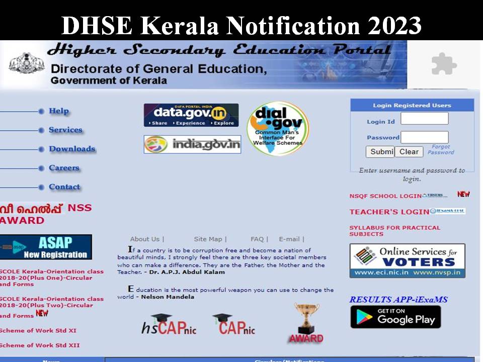 DHSE Kerala Notification 2023 PDF