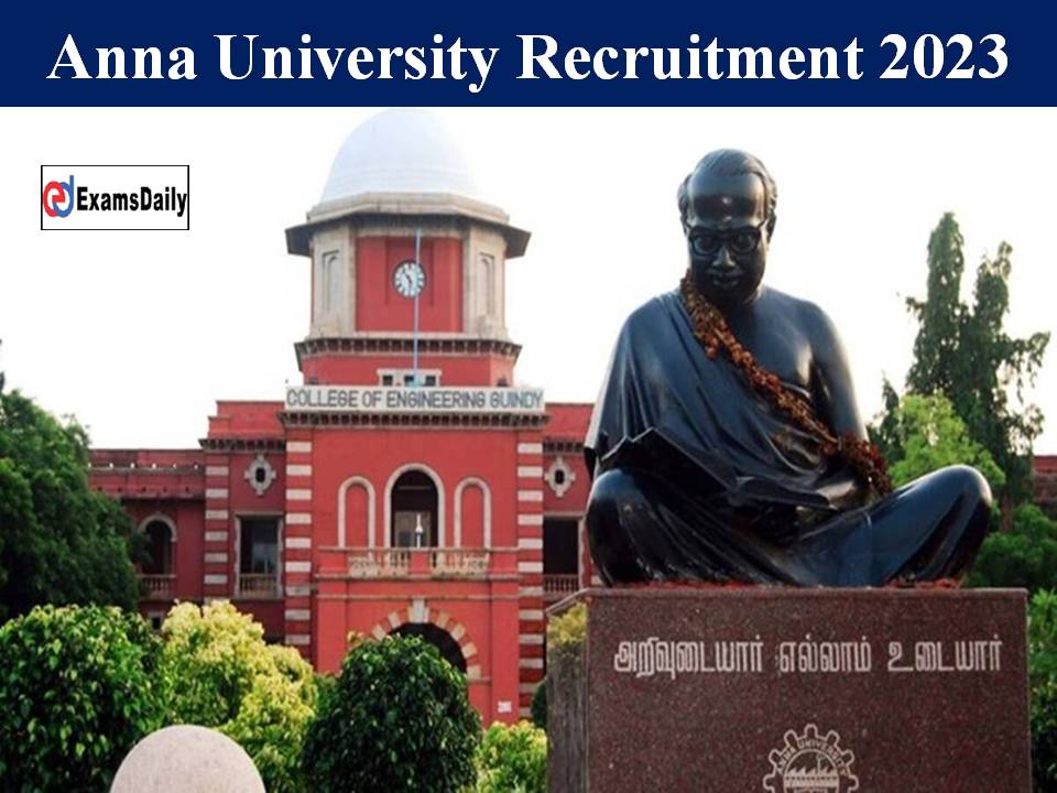 Anna University Recruitment 2023 Out – Application Form Available Here!!